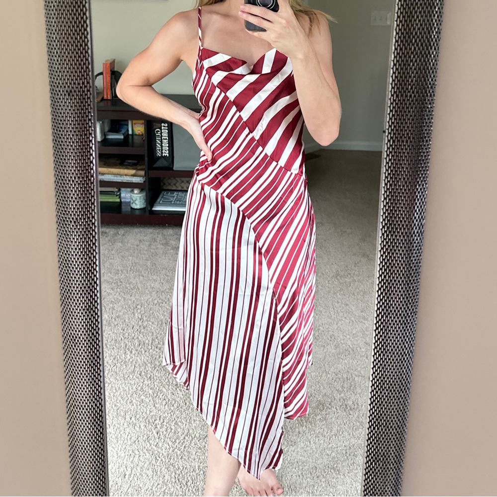 Anthropologie Asymmetrical Red and White Dress, Tie Back